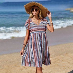 EMERY ROSE Striped & Geo Print Batwing Sleeve Smock Dress sz 12